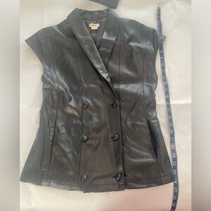 Jason Wu Small Shawl Collar Black Vest Faux Leather Vegan Leather Double Breast